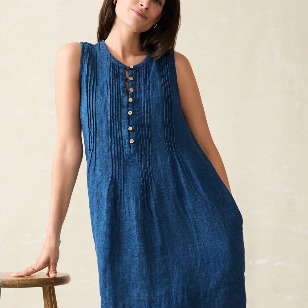 Faherty Isha Basketweave Cotton Dress - Sleeveless Shift in Indigo